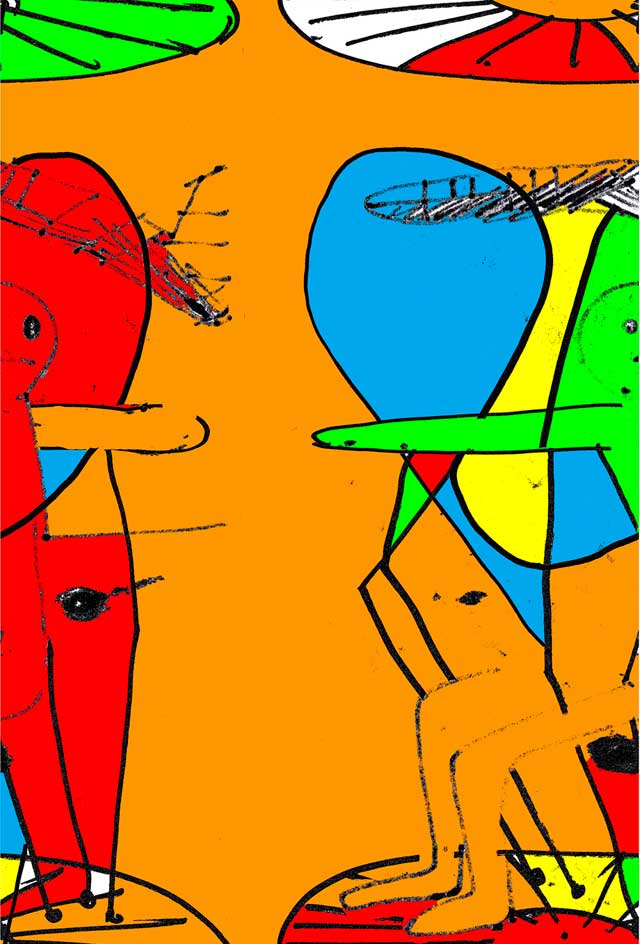 abstract figures on orange