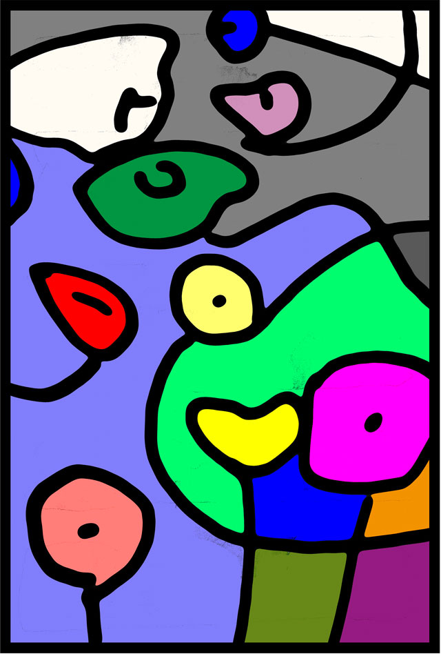 black bordered coloured shapes